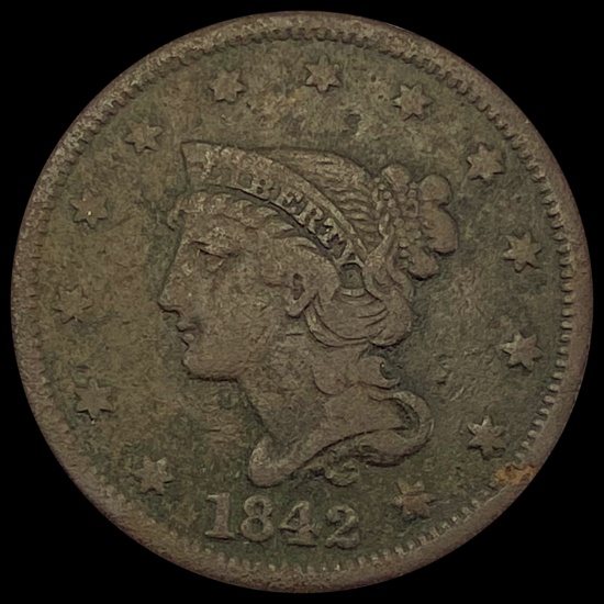 1842 Braided Hair Large Cent NICELY CIRCULATED