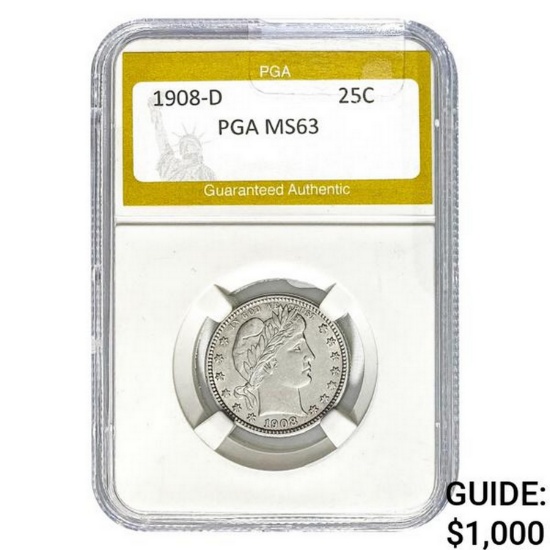 1908-D Barber Quarter PGA MS63