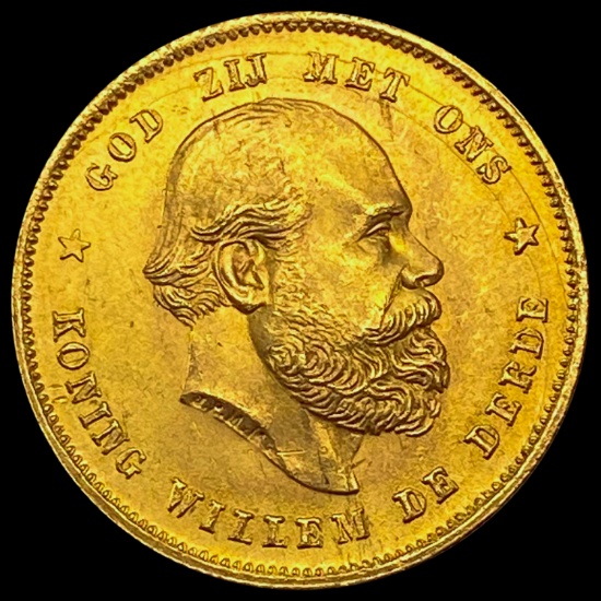 1876 Netherlands 10 GULDEN .1947oz AGW UNC