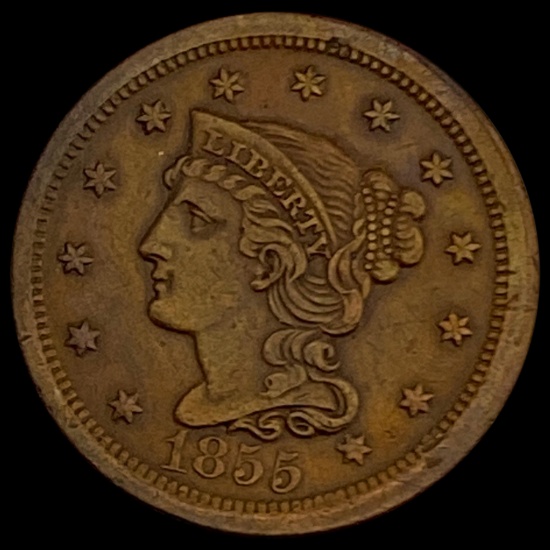 1855 Braided Hair Large Cent NEARLY UNCIRCULATED