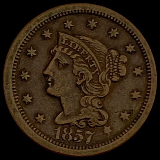 1857 Braided Hair Large Cent NEARLY UNCIRCULATED