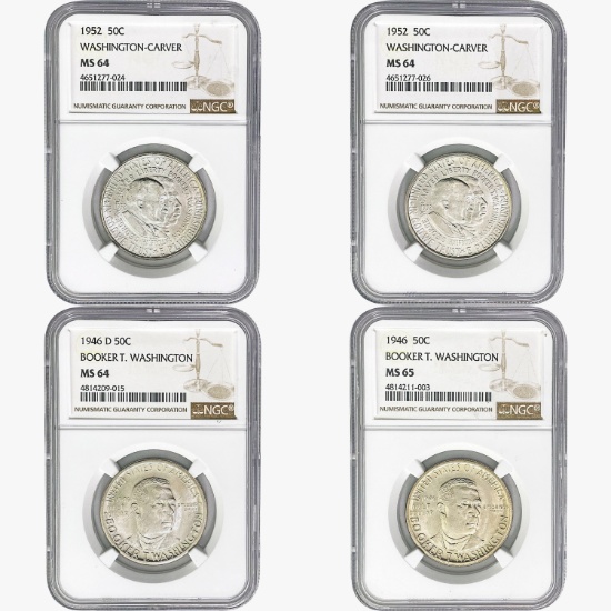 1946-1952 Gem BU Booker T and Wash Carver Half Dollar Lot [4 Coins] NGC MS64/65