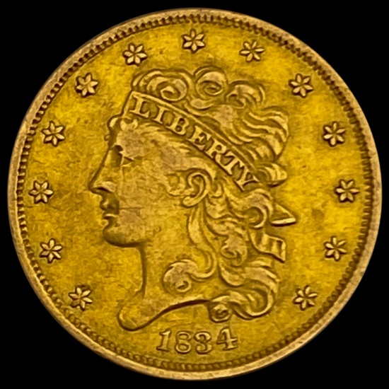 1834 $5 Gold Half Eagle LIGHTLY CIRCULATED