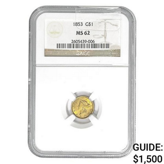 1853 Rare Gold Dollar NGC MS62