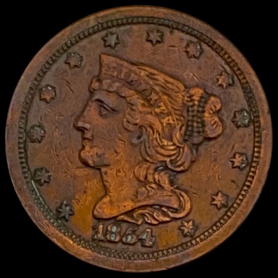 1854 Braided Hair Half Cent NEARLY UNCIRCULATED