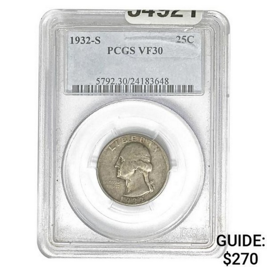 1932-S Washington Silver Quarter PCGS VF30