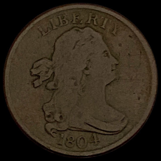 1804 Draped Bust Half Cent Spike Chin