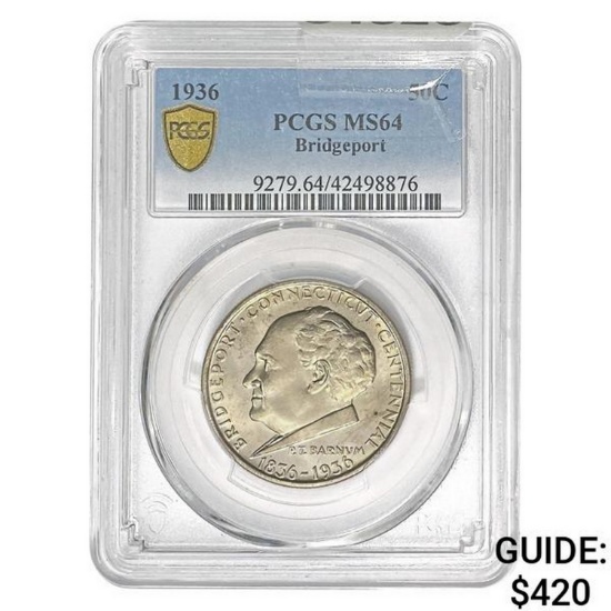 1936 Bridgeport Half Dollar PCGS MS64