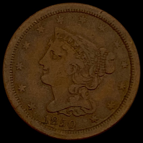 1850 Braided Hair Half Cent - Copper LIGHTLY CIRCULATED