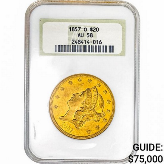 1857-O $20 Gold Double Eagle NGC AU58