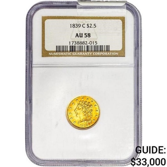 1839-C $2.50 Gold Quarter Eagle NGC AU58
