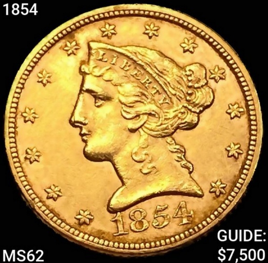 1854 $5 Gold Half Eagle