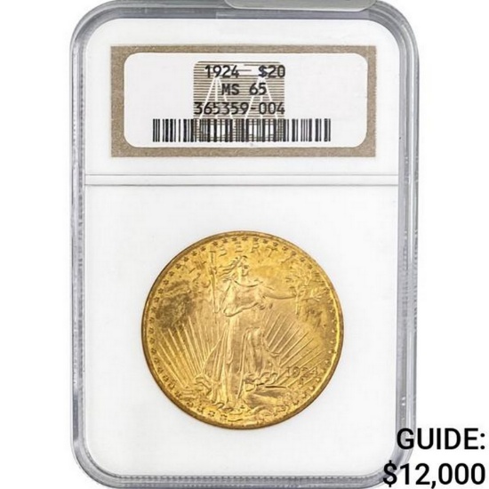 1924 $20 Gold Double Eagle NGC MS65