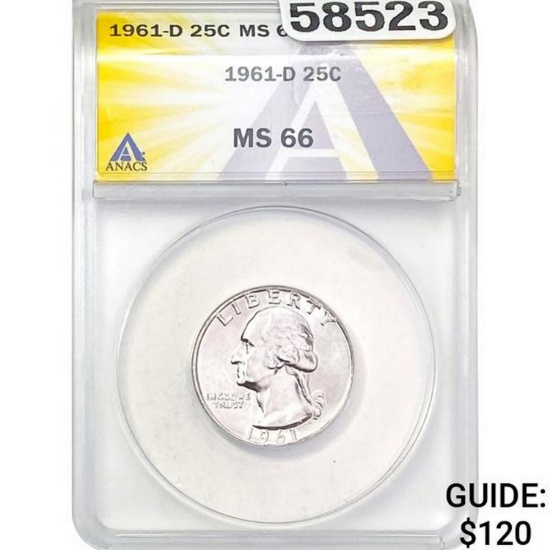 1961-D 25C ANACS MS66