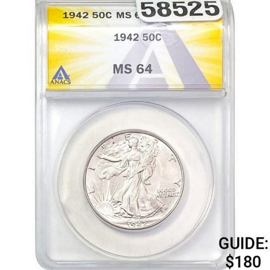 1942 50C ANACS MS64