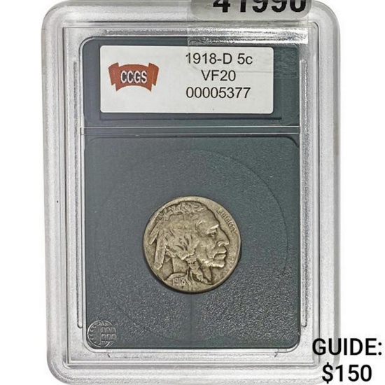 1918-D Buffalo Nickel CCGS VF20