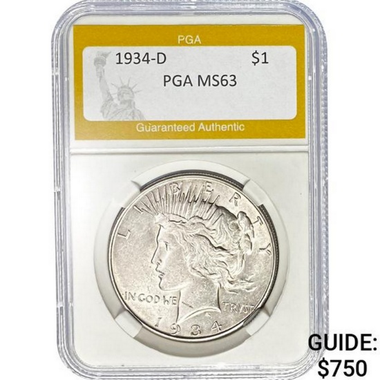 1934-D Peace Dollar PGA MS63