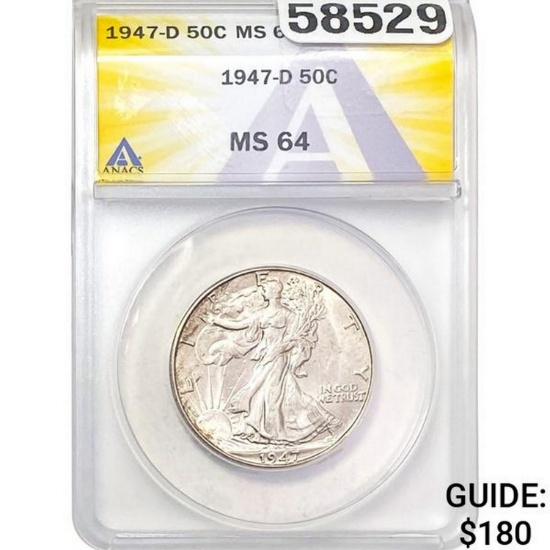 1947-D 50C ANACS MS64
