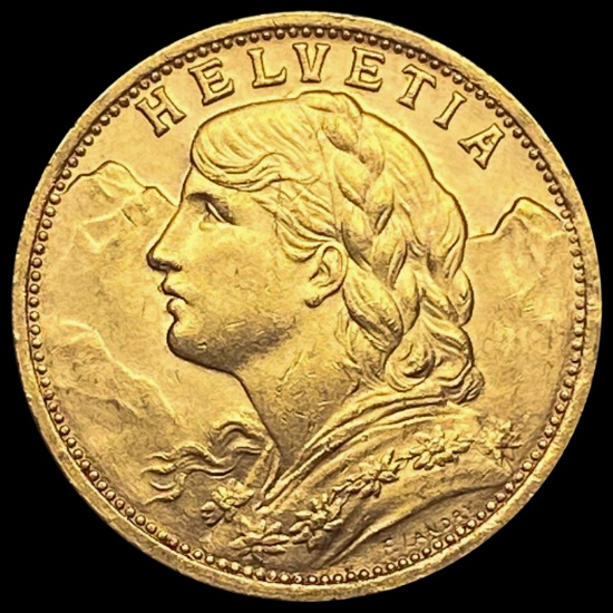 1927-B Swiss 20 Francs Helvetia GEM BU