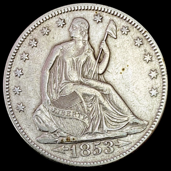 1853 Arrows & Rays Seated Half Dollar CLOSELY UNCIRCULATED