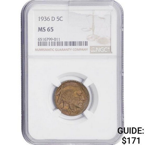 1936-D 5C NGC MS65