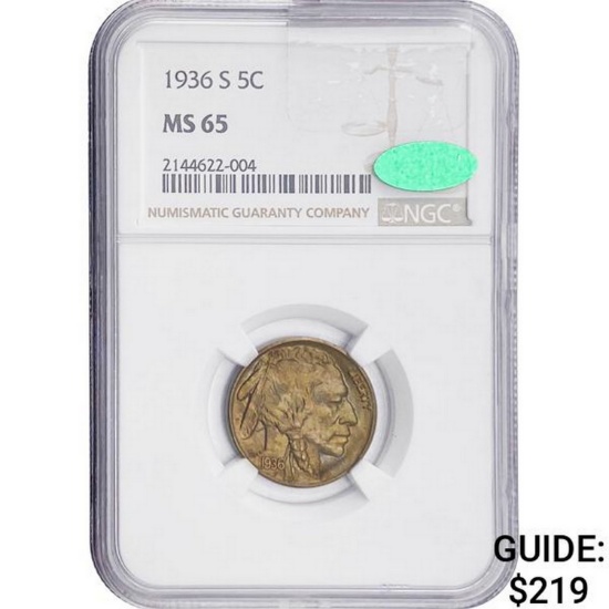 1936-S 5C NGC MS65