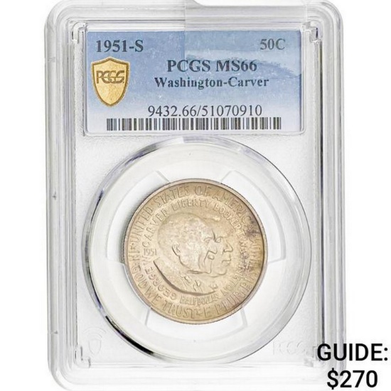 1951-S 50C Washington-Carver PCGS MS66