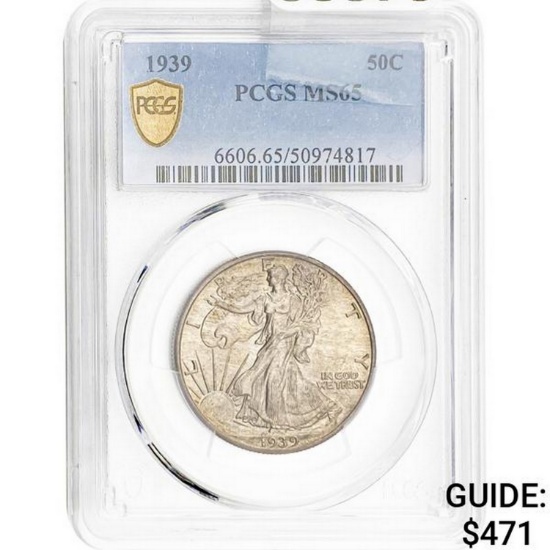 1939 50C Walking Liberty PCGS MS65