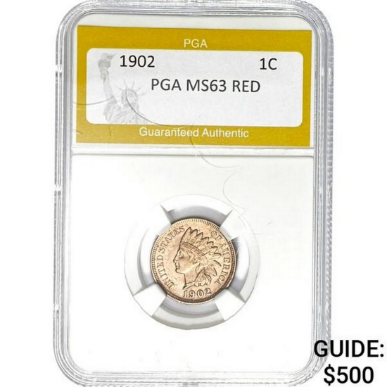 1902 1C Indian Head Cent PGA MS63 RED