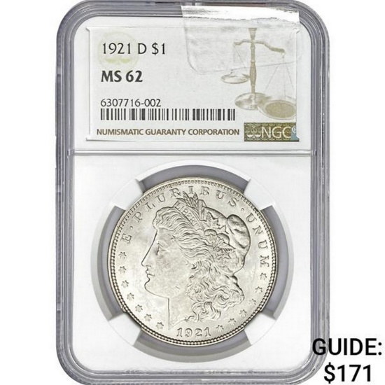 1921-D $1 NGC MS62