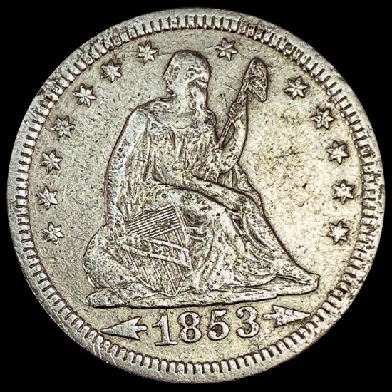 1853 Arrows Seated Liberty Quarter NEARLY UNCIRCULATED