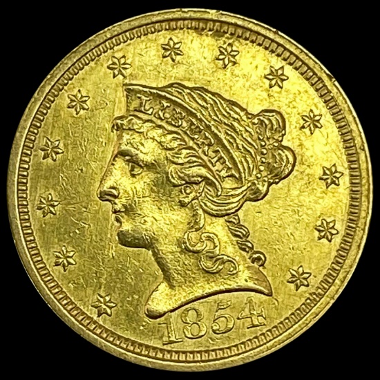 1854 Liberty Head Quarter Eagle $2.50 CLOSELY UNCIRCULATED