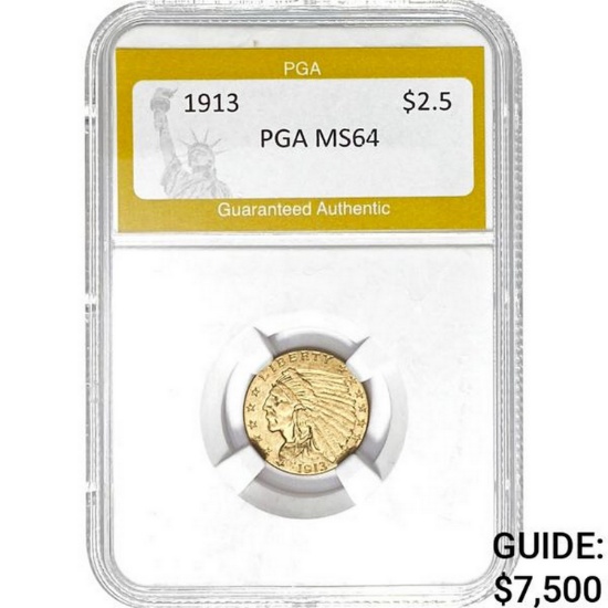 1913 $2.5 Indian Head PGA MS64