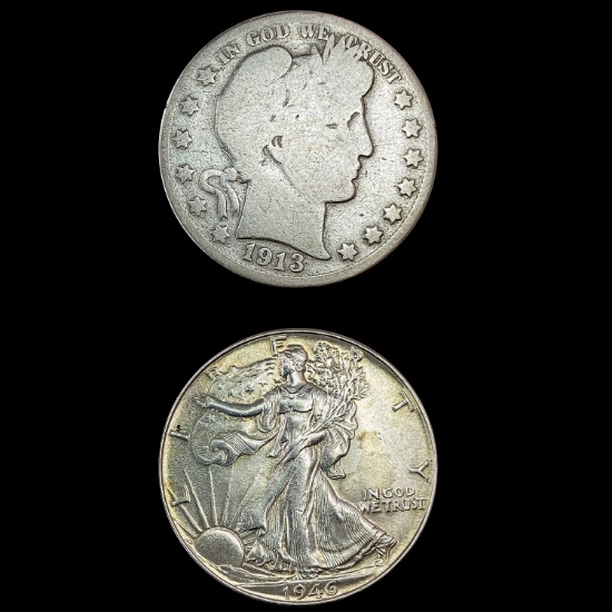 - 1913 Barber Half Dollar- 1946 Walking HIGH GRADE