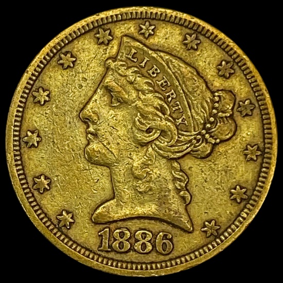 1886 Liberty Head Half Eagle $5 CLOSELY UNCIRCULATED