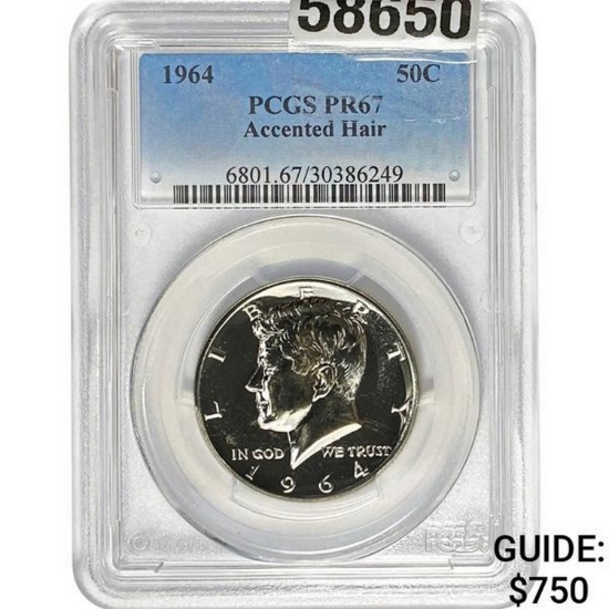 1964 50C Accented Hair PCGS PR67