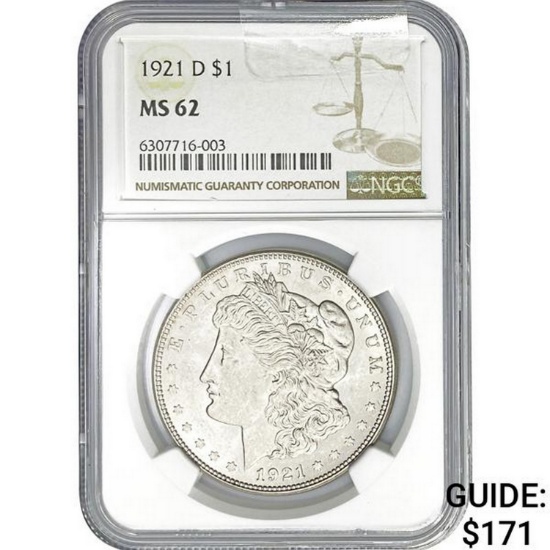 1921-D $1 NGC MS62
