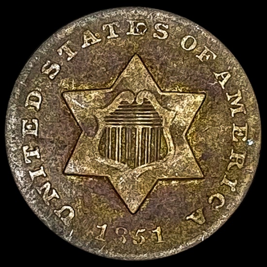 1851 Silver Three-Cent Piece LIGHTLY CIRCULATED