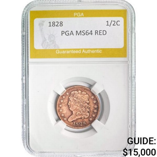 1828 1/2C PGA MS64 RED