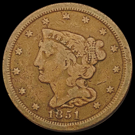 1851 Braided Hair Half Cent LIGHTLY CIRCULATED