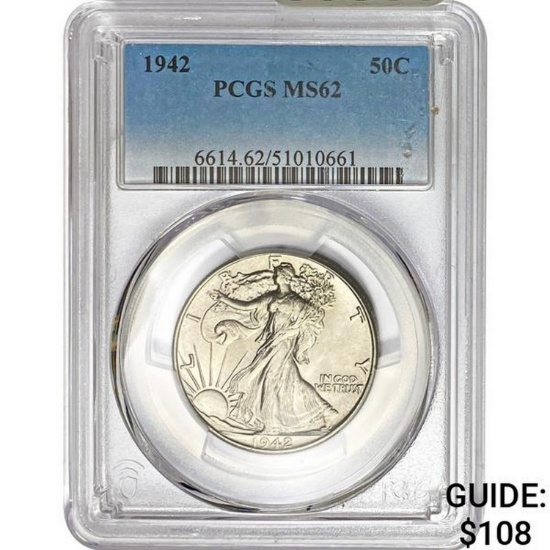 1942 50C Walking Liberty Half PCGS MS62