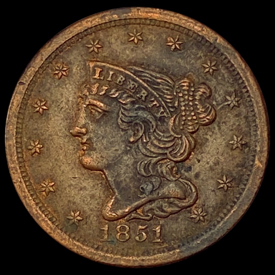 1851 Braided Hair Half Cent CLOSELY UNCIRCULATED