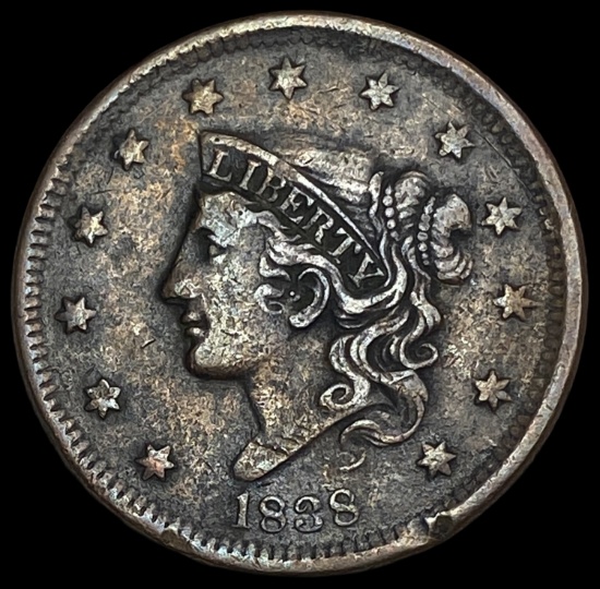 1838 Coronet Head Large Cent LIGHTLY CIRCULATED
