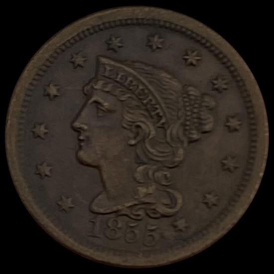1855 Braided Hair Large Cent CLOSELY UNCIRCULATED