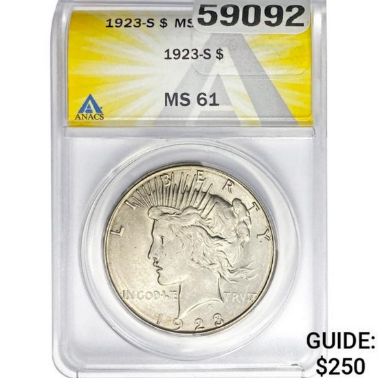 1923-S Peace Dollar ANACS MS61