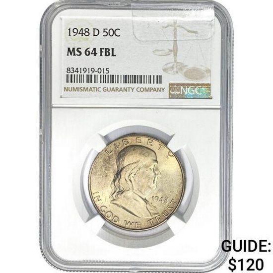 1948-D Franklin Half Dollar NGC MS64 FBL