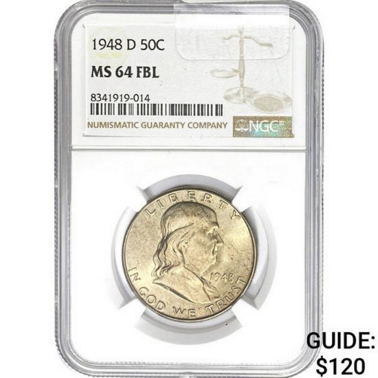 1948-D Franklin Half Dollar NGC MS64 FBL