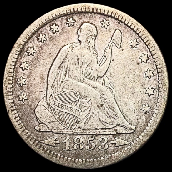 1853 Arrows Rays Seated Liberty Quarter NEARLY UNCIRCULATED