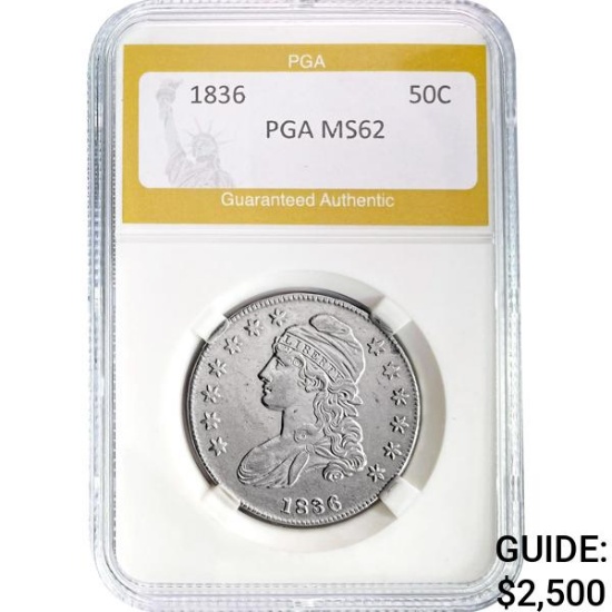1836 50C Capped Bust Half Dollar PGA MS6