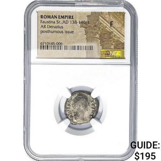 Roman Faustina Sr. AD 138-140/1 Silver Denarius